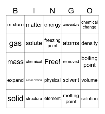 Unit 1: Matter Bingo Card