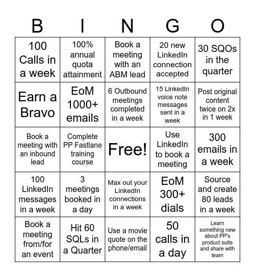 PayPal LE BDR Bingo Competition Bingo Card