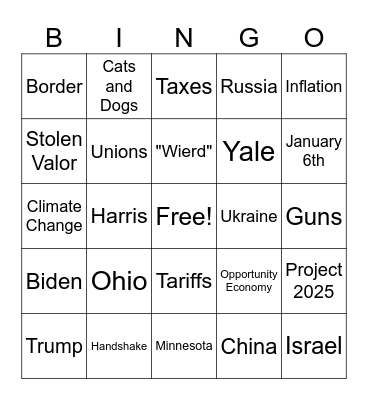 VP Debate Bingo - October 1 Bingo Card