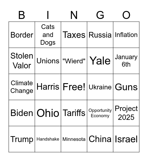 VP Debate Bingo - October 1 Bingo Card