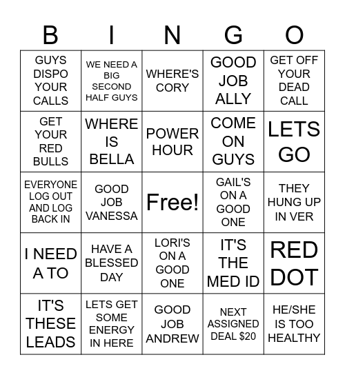 DCT BINGO SPIFF Bingo Card