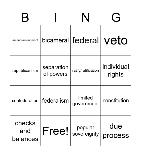 Constitution Bingo Card