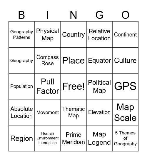 Geography Bingo Card