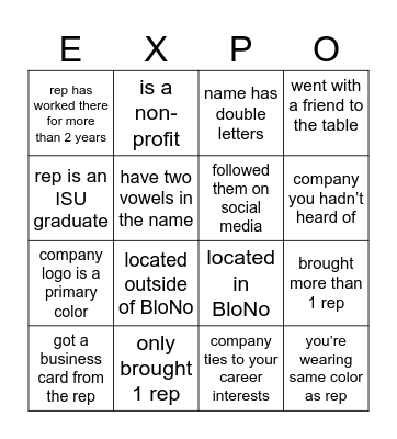 Career Expo Bingo Card