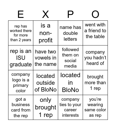 Career Expo Bingo Card