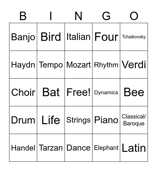 NV/TC Musical Bingo Card