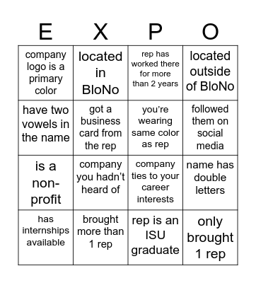 Career Expo Bingo Card