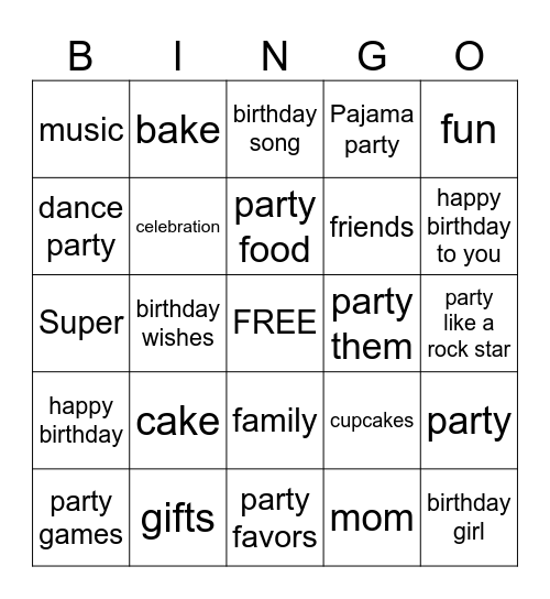 birthday bingo Card