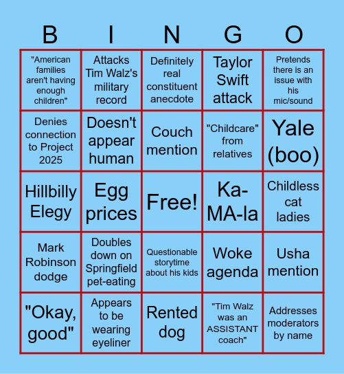 JD Vance Bingo Card