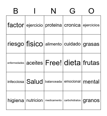 Salud Bingo Card