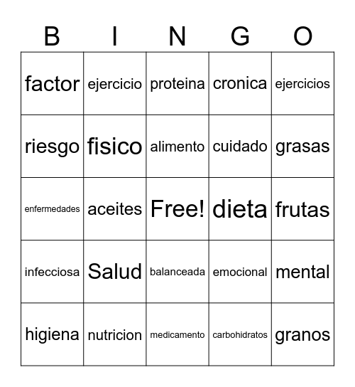 Salud Bingo Card