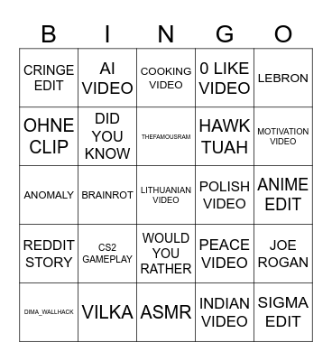 Untitled Bingo Card