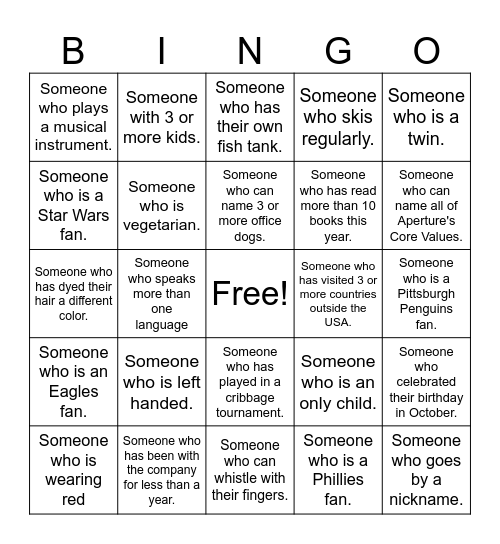 Aperture Coworker BINGO Card