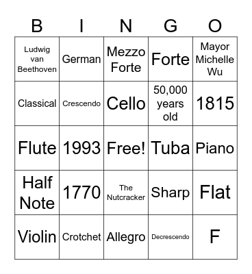 YC Musical Bingo Card