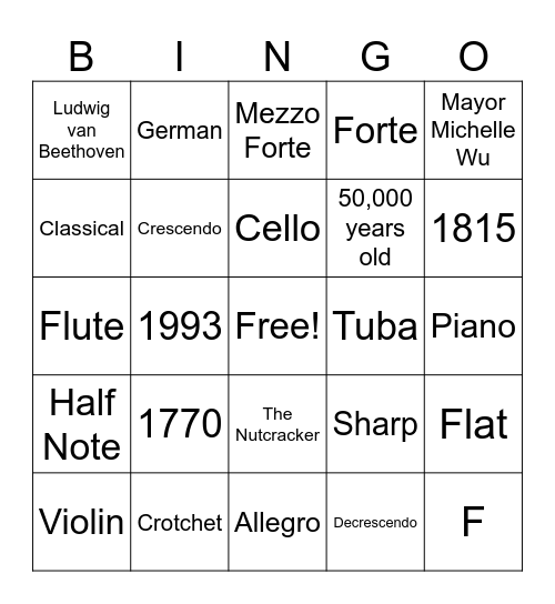 YC Musical Bingo Card