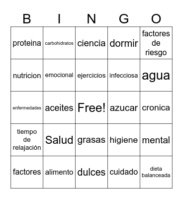 Salud Bingo Card