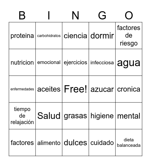 Salud Bingo Card