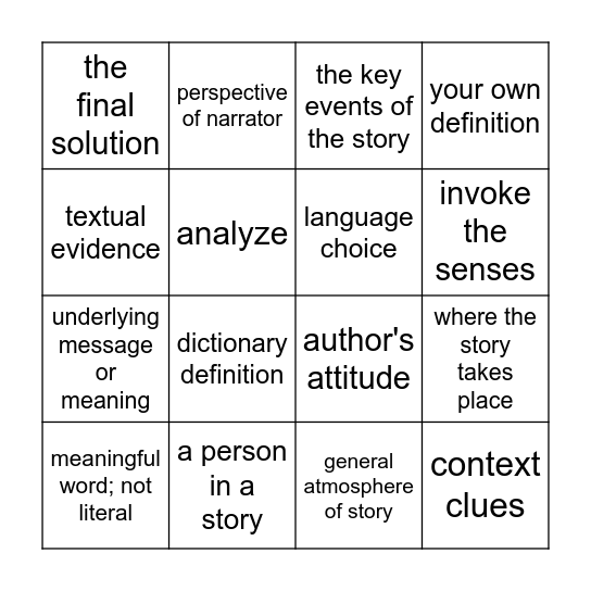 Story Elements Bingo Card