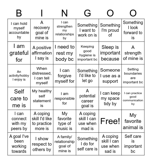 Silly Little Life Skills BINGO Card