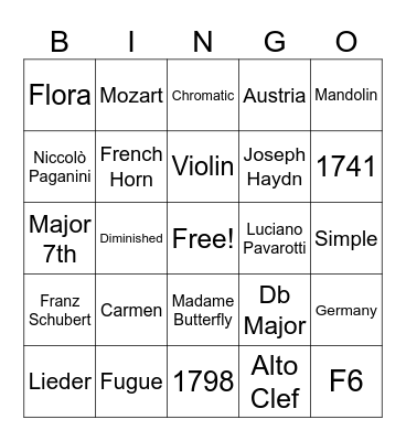CSA/CTB Musical Bingo Card