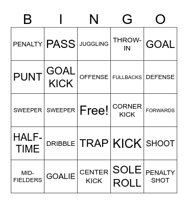 SOCCER Bingo Card