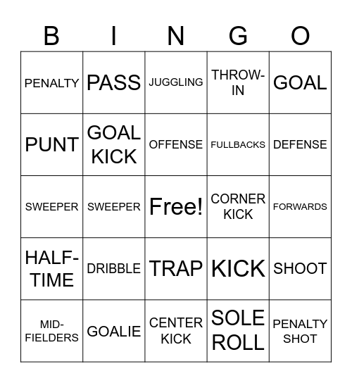 SOCCER Bingo Card