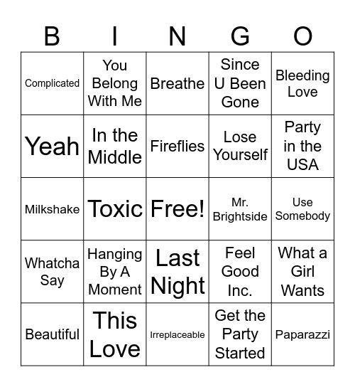 2000s Bingo Card