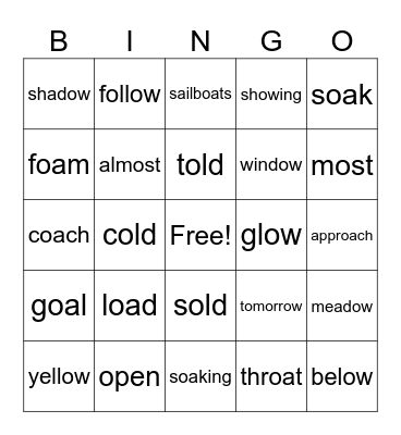 Long "o" Bingo Card