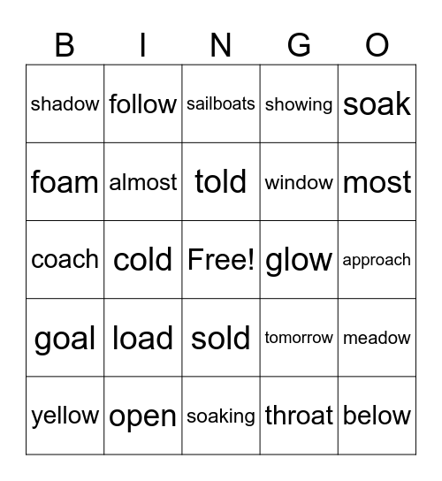 Long "o" Bingo Card