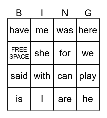 ARI'S SIGHT WORDS 1- 15 Bingo Card