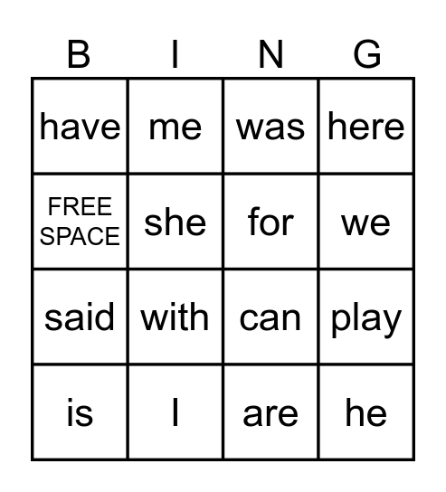 ARI'S SIGHT WORDS 1- 15 Bingo Card