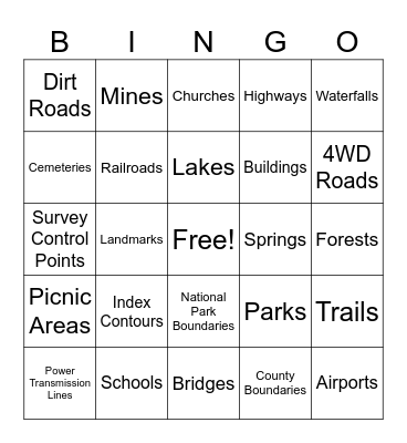 TOPO MAP BINGO Card