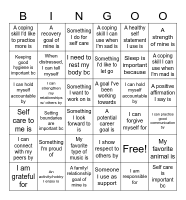 Silly Little Life Skills BINGO Card