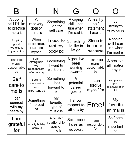 Silly Little Life Skills BINGO Card