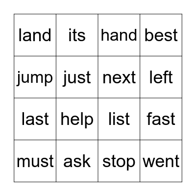 Lesson 41b: Short Vowels Advanced 1 Bingo Card