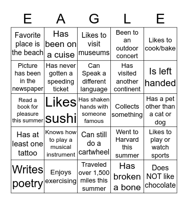 Who are we?  Eagles! Bingo Card