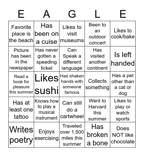 Who are we?  Eagles! Bingo Card