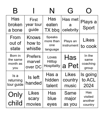 Meet and Greet Bingo Card