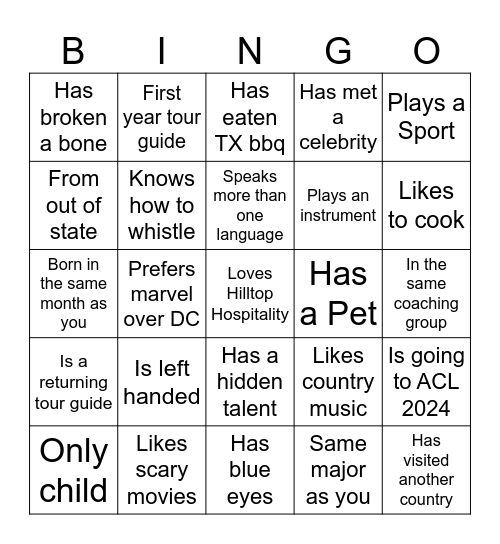 Meet and Greet Bingo Card