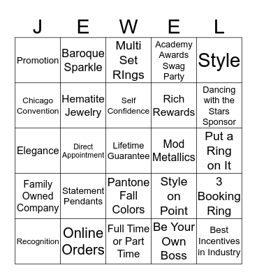 Park Lane Jewelry Bingo Card