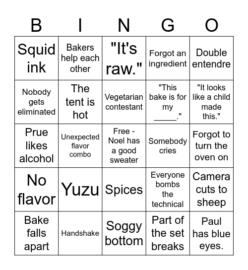 Bake-off BINGO Card