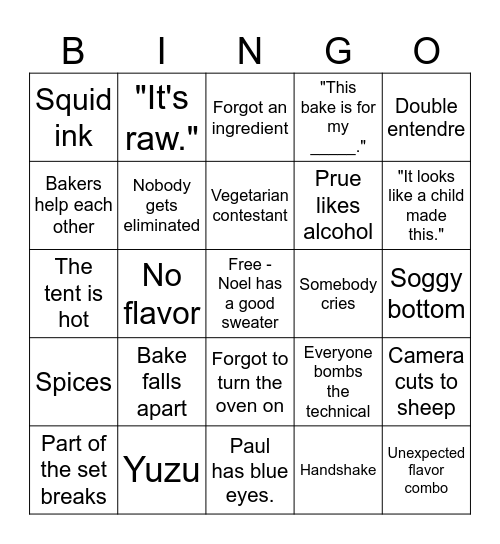 Bake-off BINGO Card