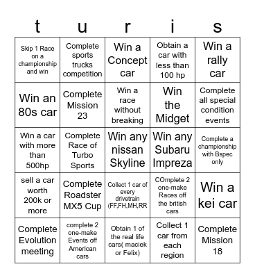 Gran turismo 4 Bingo Card