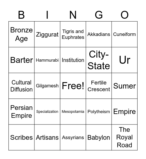 Ms. G Mesopotamia Bingo Card