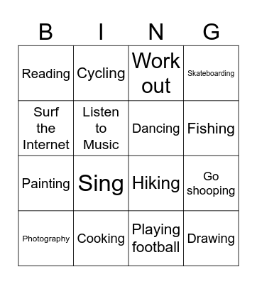 Hobbies Bingo Card