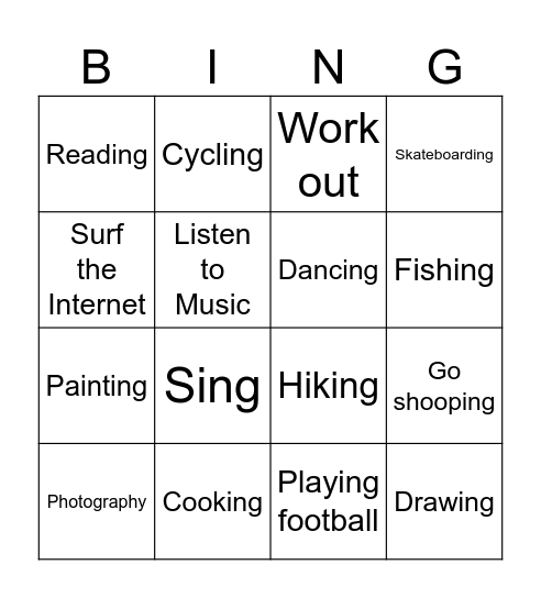 Hobbies Bingo Card