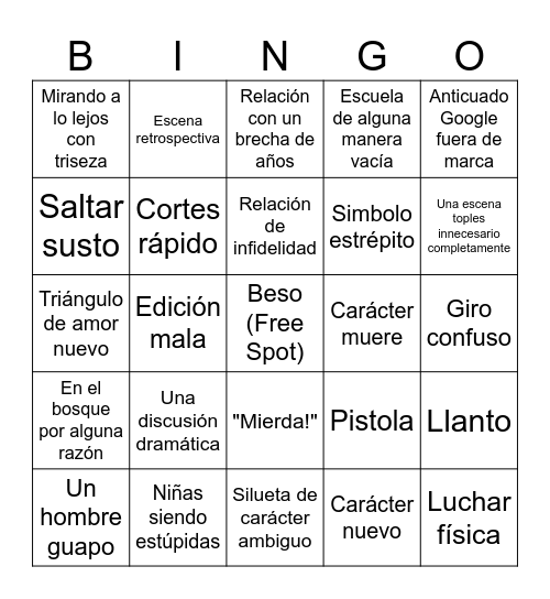 Internado Tarheta de Bingo Card