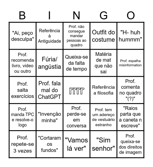 Aulas PB de CDI do Prof. António Serra Bingo Card