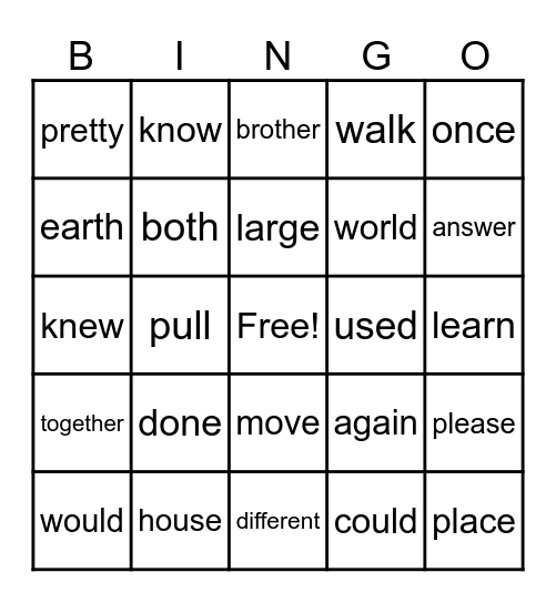 Findley Trick Words Unit 1-9 Bingo Card