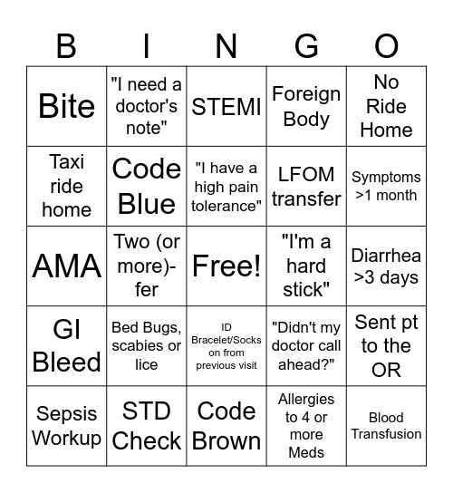 ED NURSE'S WEEK Bingo Card